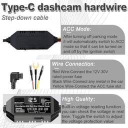 Dash Cam Hardwire Kit voor Dashcams met een USB-C Poort Multi-Size Hardwire Kits Voltage Indicator 24U Monitoring 12V-24V naar 5V met Laag Voltage Bescherming met Conversie A5-A8 — thumbnail 3