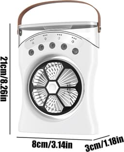 Aircooler - Ventilator - Bureauventilator – Oplaadbare tafelventilator met vernevelingsfunctie, 180 graden oscillatie en koelstanden voor warm weer, de slaapkamer of de studeerkamer - luchtkoeler（wit） — thumbnail 2