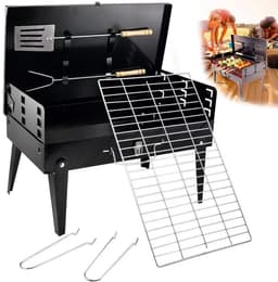 RosaBloom Opvouwbare Houtskool Barbecue - Draagbare Koffer BBQ - Compact Mini Grillrek met Gereedschapset - Zwart - 43x26,5cm — thumbnail 1