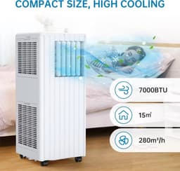 Mobiele airco 7000 BTU 3-in-1 – 36L/dag – 2 standen – 24U timer – Afstandsbediening – Ideaal voor slaapkamer, kantoor — thumbnail 4