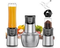 Elektrische Hakmolen - Keukenmachine - Maalt Eten - 3-in-1 Functionaliteit - 2 Liter Kom - Zilver