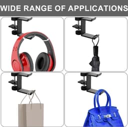 Dubbele Laag Hoofdtelefoonhouder - Universele Aluminium Legering - Gaming Hoofdtelefoonstandaard Onder Bureau - Hangende Haak - Zwart - 2 — thumbnail 5