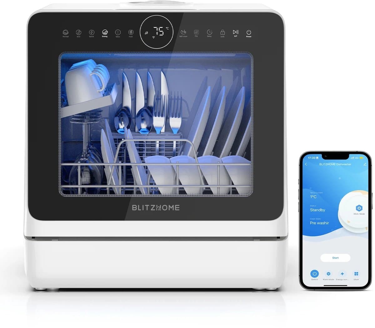 DIMICO - Slimme Aanrecht Vaatwasser met APP - Compacte Mini Dishwasher 5L Watertank - 8 Programma’s - Vrijstaand Tafelmodel — afbeelding 1