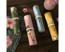 Pencil Pen Wrap, Chinese Stijl Retro Pen Case Potloodhouder Grote Capaciteit Pen Bag Opvouwbare Make-up Pouch, 4 Kleuren Optioneel (Onder)
