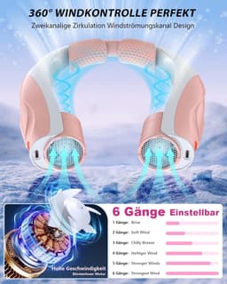 Draagbare Nekventilator - Persoonlijke Ventilator - Persoonlijke Koeling - 360° Luchtstroom - 6000mAh Batterij - Roze — thumbnail 2