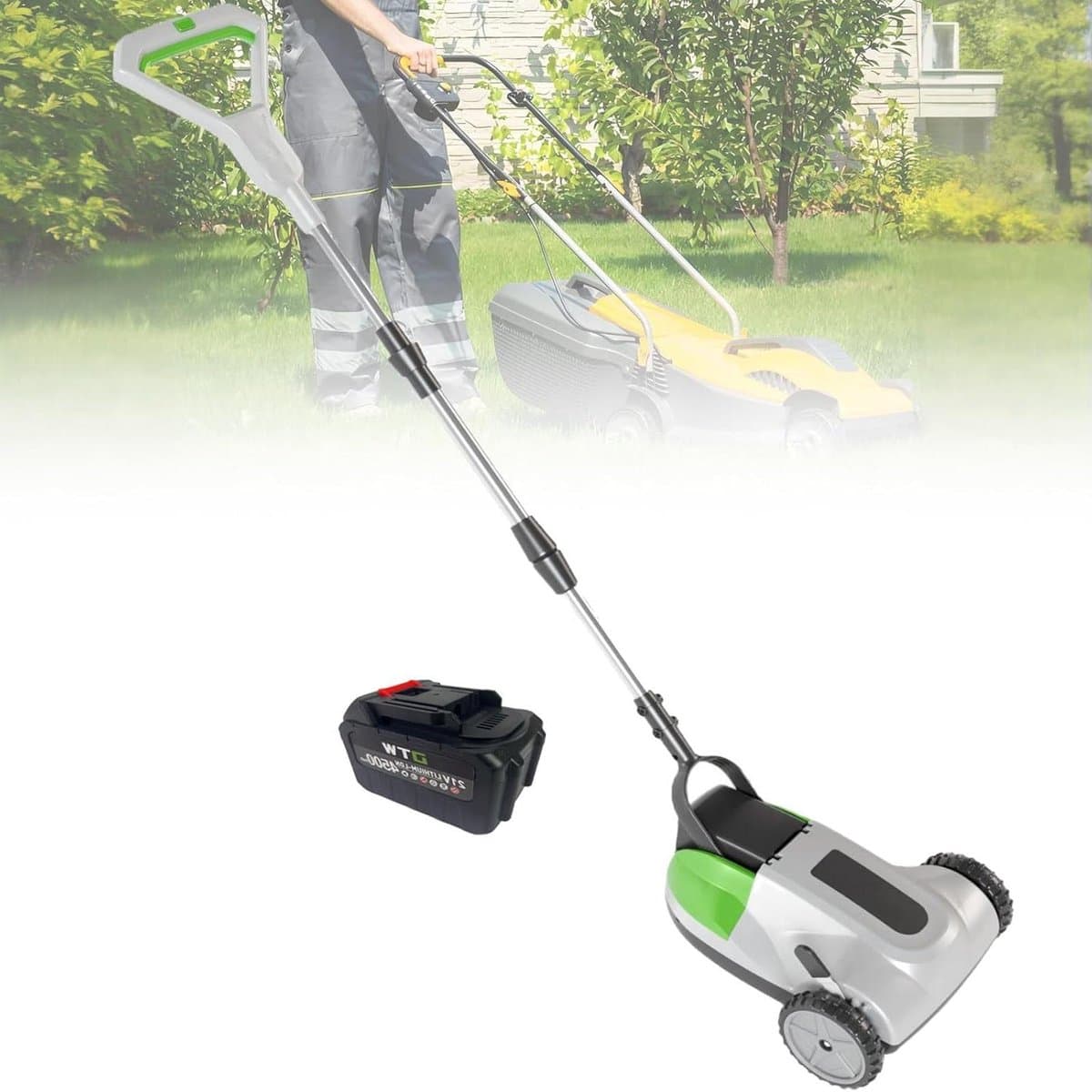 Accugrasmaaier - Grastrimmer Grasmaaier - Gazon Onderhouden - Zwenkbare Voorwielen - 21 cm Maaibreedte - Grijs — afbeelding 1
