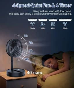 UFTA Ventilator - Opvouwbare Tafelventilator - Oplaadbaar met Afstandsbediening - 4 Standen 7200mAh - Stil & Draagbaar - Zwart — thumbnail 4