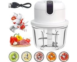 Mini Keuken Chopper - Elektrische Hakker - Snel Ingrediënten Snijden - Draadloos USB Opladen - 350 ml Capaciteit - Wit