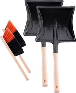 Stoffer en Blik Set - Houten Handveger - Dagelijks Schoonmaken - Zachte Vloerstrip - 2 Stuks - Zwart Oranje — thumbnail 1