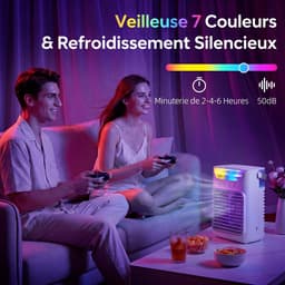 TEKROA® Mini Airco - Draagbare Luchtkoeler & Tafelventilator met 3 Snelheden, RGB-Verlichting en Verstelbare Kop - Wit — thumbnail 5