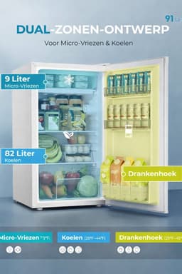 Celestul Minikoelkast 91 Liter - Mini Koelkast Stil 38dB - Compacte Koelkast met Thermostaat - Voor Slaapkamer - Kantoor & Studentenkamer - Wit — thumbnail 4