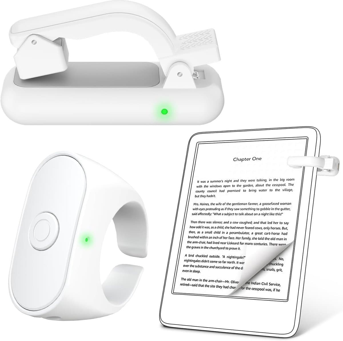 Page Turner – Afstandsbediening voor e-readers – Cameratrigger – Compatibel met diverse e-readers en tablets (voor het lezen van romans) – Wit — afbeelding 1