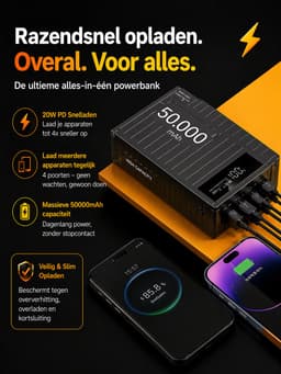 Evy24 Powerbank 50.000mAh - 22.5W Snelladen USB-C - Noodpakket Batterij - 66W Vermogen - Geschikt voor iPhone, Samsung, iPad en Laptop — thumbnail 5