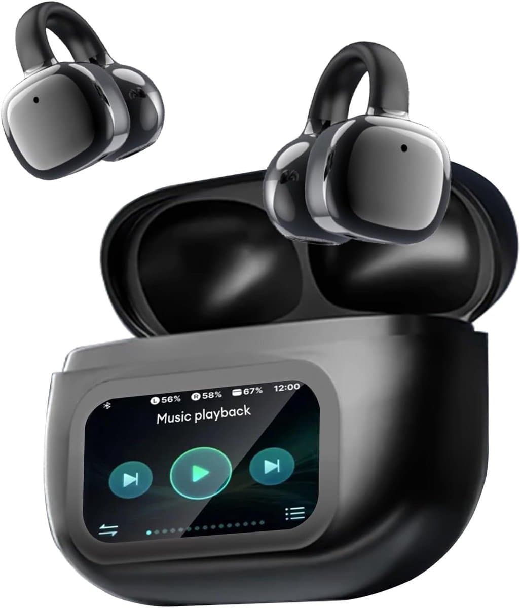 Open-Ear koptelefoon, 5.4-hoofdtelefoon, open-ear clip-on sportoortjes, taalvertaling, 50 uur speeltijd met ENC, touchscreen Open Ear Oordopjes (Zwart) — afbeelding 1