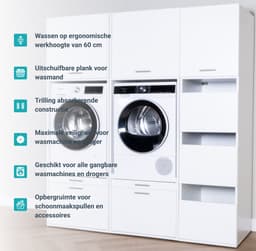 Washcab® Wasmachine Kast - Wasmachine Verhoger - Wasmachine Ombouw - Met lade - Wit - Duo Set High 3 — thumbnail 5