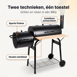 Lomera BBQ Smoker - Smokerbarbecue - Rookoven - Barbecue - Offset Smoker - Rookgrill - Houtskool Barbecue - Grillwagen - Rookkast - Houtskoolgrill - Barbecuewagen - Staande Grill - Barbeque - Tuin Barbecue - Smoker - Houtskoolbarbecue — thumbnail 3