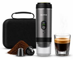 Draagbare Koffiemachine - 20 Bar - Espressomaker voor Onderweg - Inclusief Beschermhoes - 150 ml - 7500 mAh Oplaadbaar - Draagbaar koffiezetapparaat - Cups & Gemalen Koffie - Camping & Reizen - Espresso & Lungo - Seltrix - Grijs — thumbnail 1