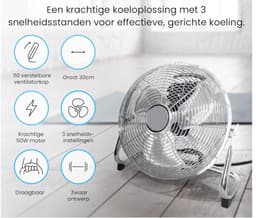 BIXc®- Ventilator, metalen Vloerventilator, Thuis, Kantoor & Sportschool, 3 Snelheden en 110 graden Verstelbare, Krachtige Circulatie, Chroom. — thumbnail 2
