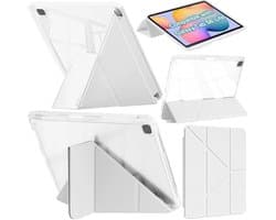 Case Compatibel met Samsung Galaxy Tab S6 Lite 10.4-Inch 2024/2022/2020 Schokbestendige Hoes Transparante, 6-in-1 Y-Vouwstandaard, Automatisch Wekken/Slapen, Wit