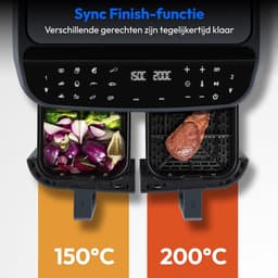 Dubbele Heteluchtfriteuse - Airfryer met 2 Kamers - Gezond Koken - 8.7 Liter Capaciteit - 41x40x33 cm - Mat Grijs — thumbnail 6