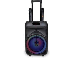 Draadloze Trolley Speaker - Draagbare Geluidsbox - Feestjes en Optredens - Inclusief 2 Microfoons - 48x29x24 cm - Zwart