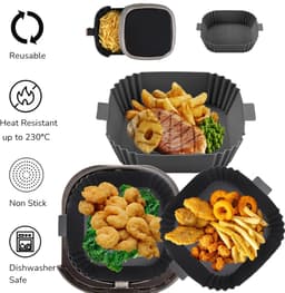 Set van 2 siliconen bakvormen voor airfryers, vierkant (7,9 inch), met handvatten, antiaanbaklaag, hittebestendig tot 240°C, herbruikbaar & vaatwasserbestendig — thumbnail 3