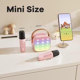 Mini Karaoke Machine voor Kinderen & Volwassenen - Draagbare Bluetooth Speaker met 2 Draadloze Microfoons - Cadeau voor Meisjes 3-10+ Jaar - Roze - 1 Set — thumbnail 2