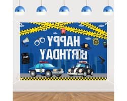 Politie verjaardagsdecoratie met banner en achtergrond voor jongens - Feestversiering voor 1e, 2e, 3e, 4e en 5e verjaardag met politieauto thema