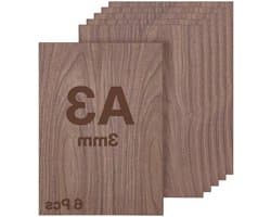 Plywood Platen 3 mm A3 Set van 6 Walnoot Hout Snijplaten voor Creatieve Projecten, Laser Cutting en Modelbouw