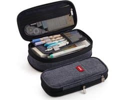 Grote Etui met Ruime Capaciteit, Canvas Pennenhouder met Rits en Vakken voor School en Kantoorbenodigdheden