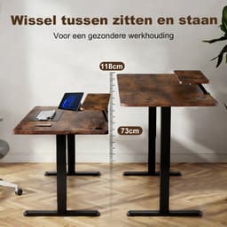 Elektrisch Verstelbaar Bureau 140×60 cm – Hoogte Verstelbaar 73-118 cm – Sta Zit Bureau Met Vaste Monitor Verhoger – Belastbaar 80 kg — thumbnail 2