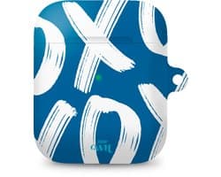 xoxo Wildhearts hoesje geschikt voor Airpods 1/2 - Can't Talk Now Blue - Ook als telefoonhoesje verkrijgbaar - schokbestendige case geschikt voor Airpod 1 en 2 - koptelefoon case - Beschermhoes met tekst opdruk - print - blauw / wit