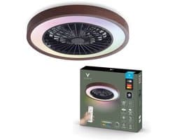 Varin® Plafondventilator met verlichting - Walnoot hout - Tuya Wifi - LED RGBW - Ø 50cm - Super stil - Afstandsbediening smart lamp - Plafondlamp slaapkamer - Plafonniere woonkamer - Plafondlampen - Plafond lamp - Verlichting kinderkamer - Ventilator — afbeelding 1