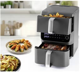 GOURMETmaxx FryUp dubbele kamer heteluchtfriteuse MultiSize - 10 l | verticale airfryer met 2 kamergroottes: minder verspilling van kookruimte | 10 programma's & led-touchdisplay | heteluchtfriteuse 2 kamers — thumbnail 6