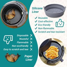 Siliconen vorm voor de airfryer, 2 stuks accessoirevormpjes voor de airfryer, herbruikbare heteluchtfriteusemand, platte ronde opvouwbare panvoering voor airfryer, magnetron en oven (grijs) — thumbnail 5
