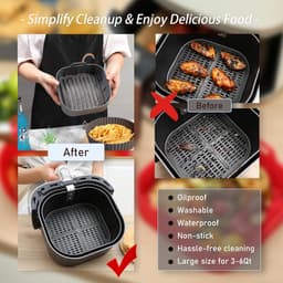 Airfryer Siliconen Voeringen - Airfryer Mandjes - Bakken en Frituren - Herbruikbaar en Hittebestendig - 165 cm Rond - Zwart — thumbnail 2