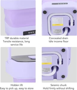 Portable Wasmachine - 10 Liters - Mini Wasmachine met Automatische Spoelfunctie - Grote Capaciteit Vouwbare Wasmachine - Vouwbare Mini Wasmachine voor EU Plug — thumbnail 7