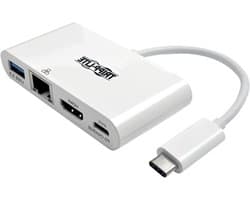 USB-C Adapterkabel - Type-C Hub - Apparaat Uitbreiding - Vier Poorten - Gigabit Ethernet - Grijs