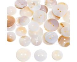 Moeder van Parel Knopen - Natuurlijke Schelp Knopen van 15/18/20mm, 30 Stuks Glanzende Witte Platte Knopen voor Kleding, Creatieve Projecten en Naaiwerk