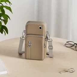 Kleine Schoudertas voor Mobiele Telefoon met Hoofdtelefoon Ingang - Mini Crossbody Tas voor Telefoons tot 7 Inch - Ideaal voor Dagelijks Gebruik en Reizen, Khaki — thumbnail 2