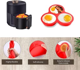 2-delige siliconen bakvorm voor de airfryer - Geschikt voor muffins, cakejes en toast - Antiaanbak airfryer accessoires - Ronde cakevormen - Ideaal voor muffins, eieren, pannenkoeken en toast — thumbnail 3
