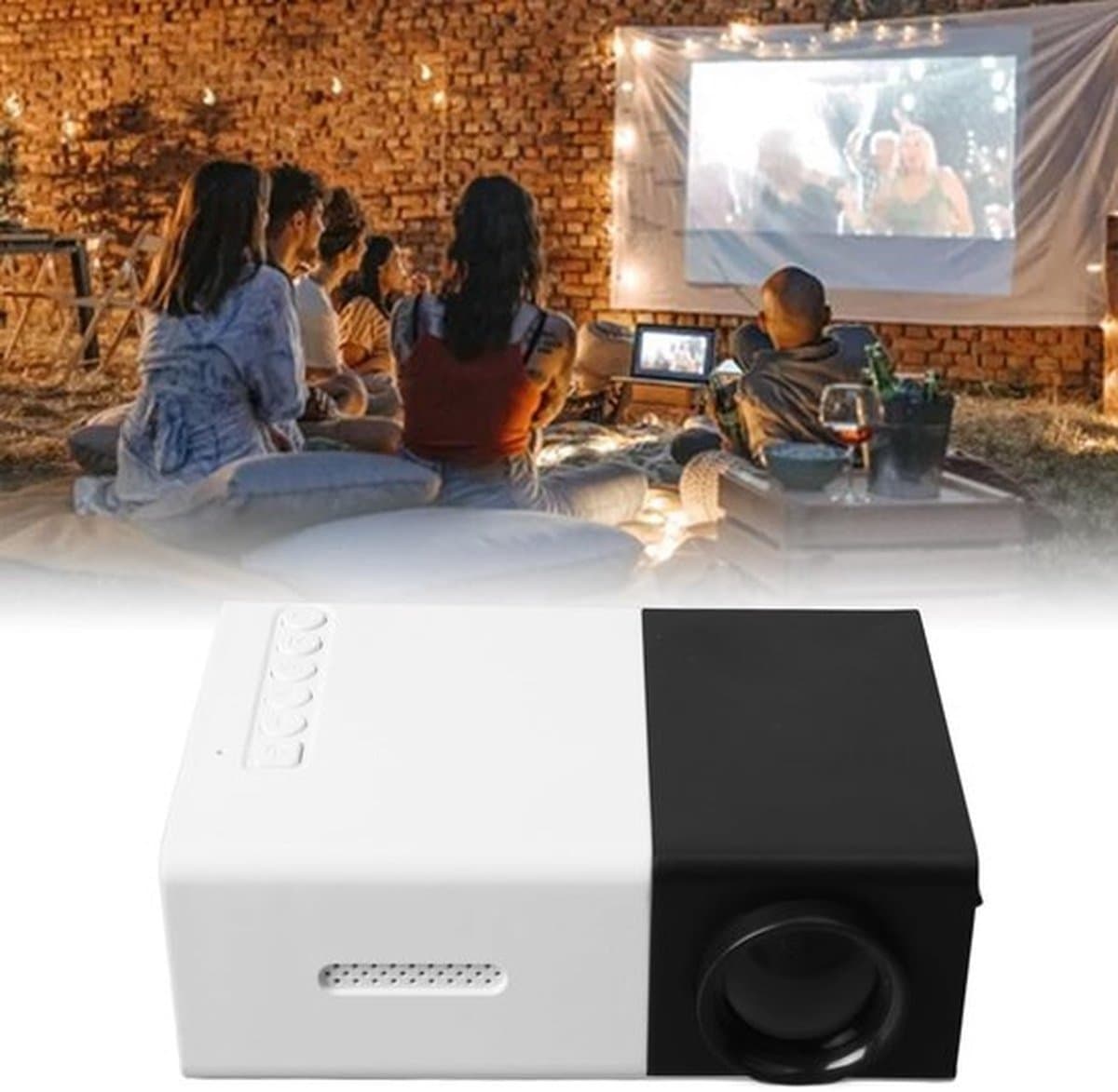 Miniprojector, 1080P Full HD-videoprojector, Draagbare Buitenbioscoopprojector, Hifi-stereoluidsprekers, HDMI, USB, Smartphone, Tablet, Tv-sticks — afbeelding 1