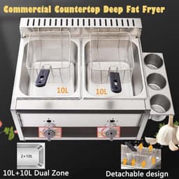 Gas Friteuse - Dubbele Cilinder - Professioneel Frituren - Verstelbare Vuurkracht - 45x56x35 cm - Zilver — thumbnail 2