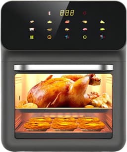 Heteluchtfriteuse Broodrooster - Combi Keukenoven - Gezinsmaaltijden Bereiden - Groot Kijkvenster - 32x34x32 cm - Zwart — thumbnail 1