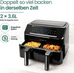 Dubbele Airfryer - Heteluchtfriteuse - Gezond Frituren - Sync Finish Functie - 72L (2x36L) - Zwart — thumbnail 4