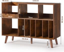 SNJY® Platenspeler Meubel - Platenspeler Kast - LP Houder - Platenhouder - 40,2D x 122B x 82,6H cm - Bruin — thumbnail 5