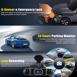 2K Dashcam Auto Voor Achter 4 kanalen, 360 Graden Dashcam 3 Inch met APP, Nachtzicht IR, Loopopname, G-Sensor, parkeerhulp, 24-uurs parkeermodus — thumbnail 5
