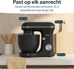Vivid Green 1500W Keukenrobot - 5L Mengkom - 10 Snelheden - Keukenmixer - Keukenmachine - Matzwart — thumbnail 4