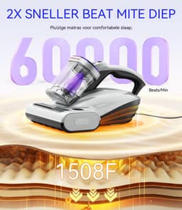 Matrasreiniger - Huisstofmijt Stofzuiger -met UV-C & 65°C Hete UV-C Licht - HEPA Filter - 15 kPa Zuigkracht - Voor Matras Bank Tapijt Meubels - Violetgrijs — thumbnail 2
