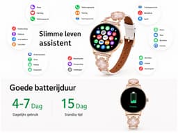 Hibousee Smartwatch voor Dames met Bluetooth Bellen, Gezondheid & Fitness Tracker – Stappenteller, Hartslagmeter, Slaapmonitor – iOS & Android - Incl 3 bandjes — thumbnail 6